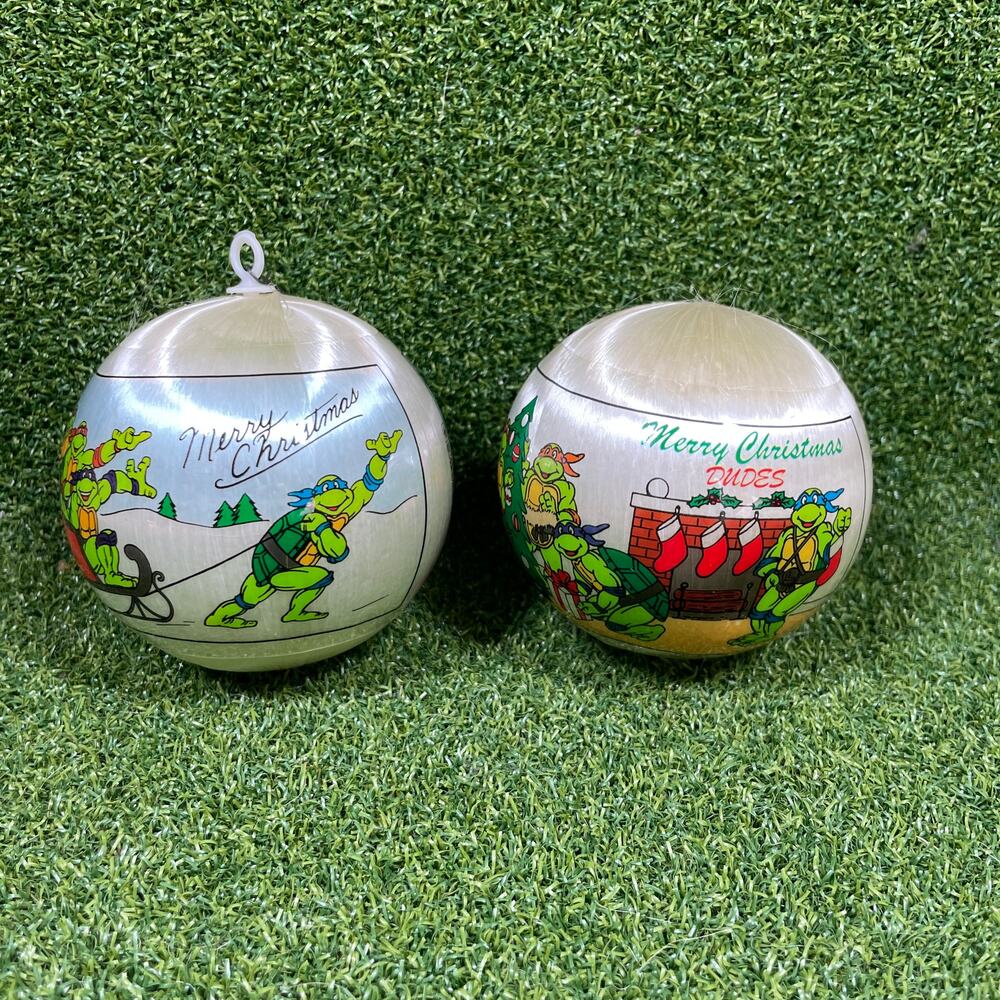 Vintage 1990 Teenage Mutant Ninja Turtles Christmas Satin Ball Ornaments Lot